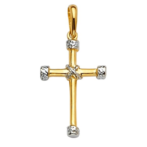 New Solid 14K Yellow and White Gold Religious Cross Pendant